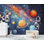 Système solaire, aquarelle, graphique mural, peler et coller, papier peint de chambre d'enfant, voie laitière, étoiles de mur, décoration murale (non tissé)