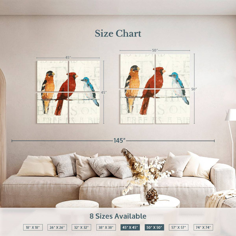 Brampt The Usual Suspects Bird Line I, 50" H x 50" W