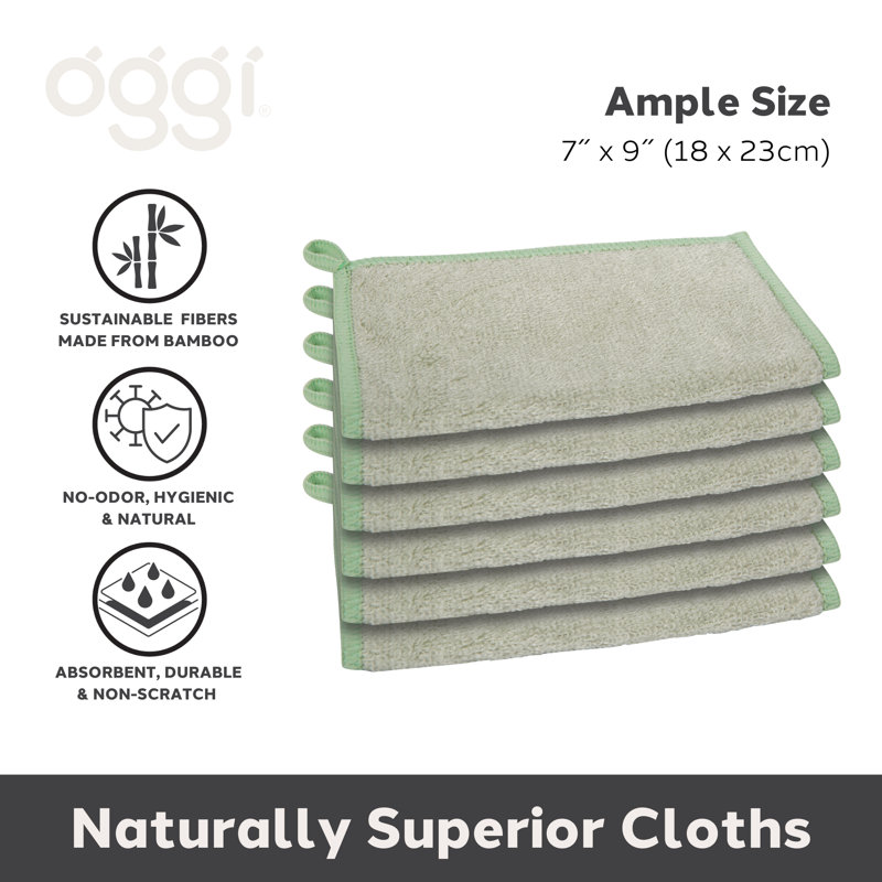 Ensemble de 6 linges de cuisine unis, Vert / beige