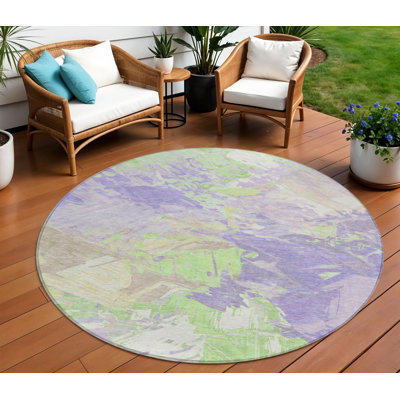 Tapis d'intérieur rond lavable abstrait vert menthe et beige 8 'Lavender