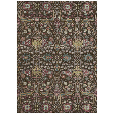 3' X 5' Chocolate Red And Gold Floral Washable Indoor Outdoor Area Rug