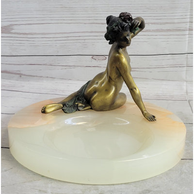 Tayani Original Milo Nude Naked Woman Female Bronze Ashtray on Onyx Marble Base