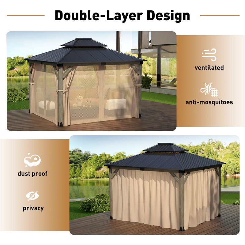 Solid Patio Gazebo, Gray, 10 Ft. H x 12 Ft. W x 10 Ft. D