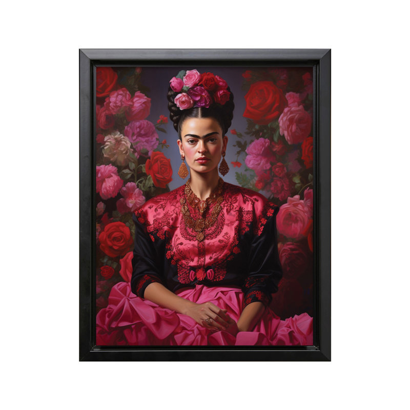 Portrait floral rose Frida, Black Framed, Canvas, 08"H x 10"W