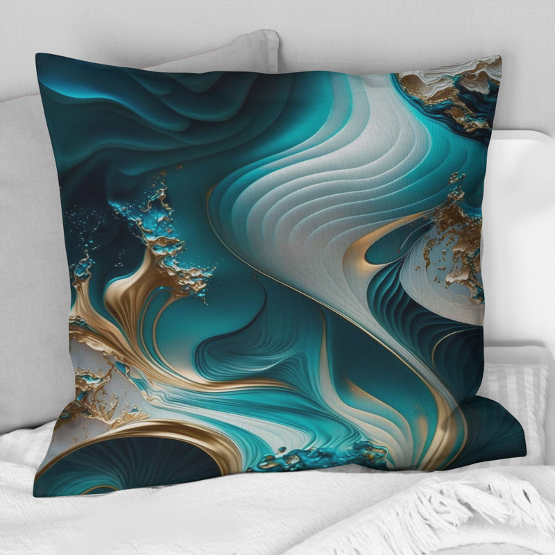 Abstract Geode Turquoise II - Abstract Marble Printed Throw Pillow, 18" x 18"