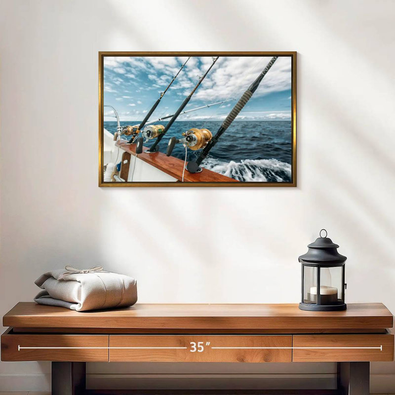 Pêche au thon espagnol, 19 po x 13 po, Cadre flottant doré