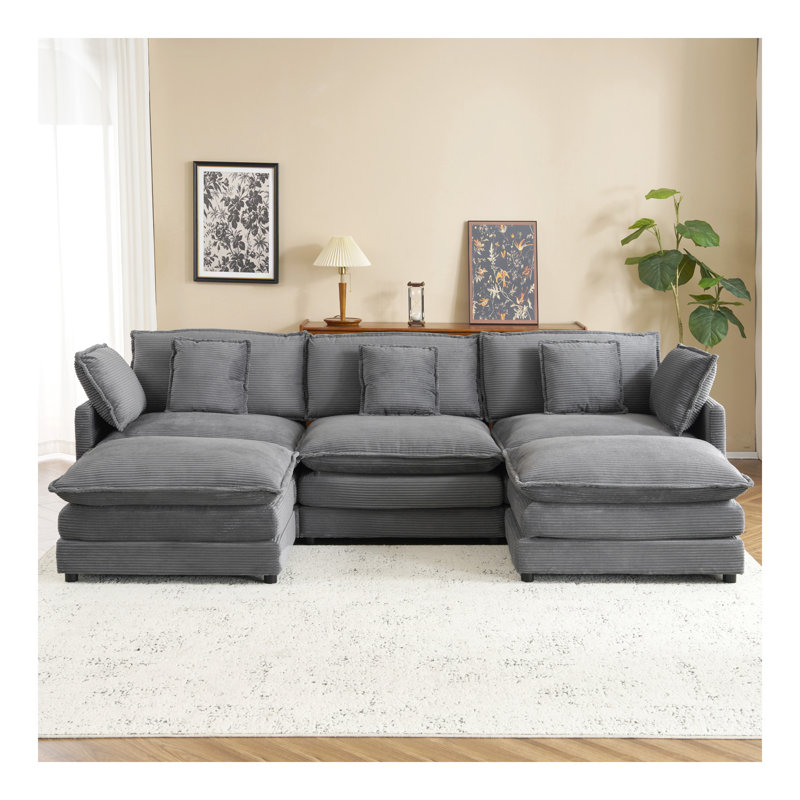 Canapé modulaire rembourré en L 112,6 po avec poches de rangement latérales pour le salon 112,6 po, Gris foncé