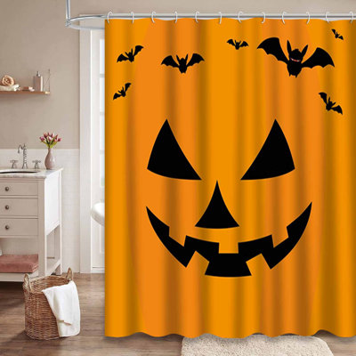 Dessin d'Halloween mignon rideau de douche orange avec 12 crochets