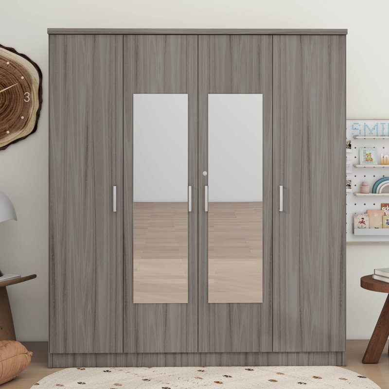  Placard avec miroir 4 portes Orellana, Gris