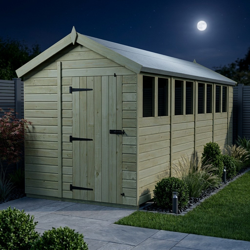 Total Sheds 6ft x 19ft Apex Garden Shed - Single Door - With Windows - Pressure Treated Timber - UK Manufactured