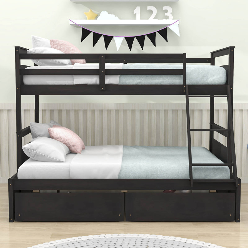 Eliodoro Kids Twin Over Full Bunk Bed with Drawers, Espresso