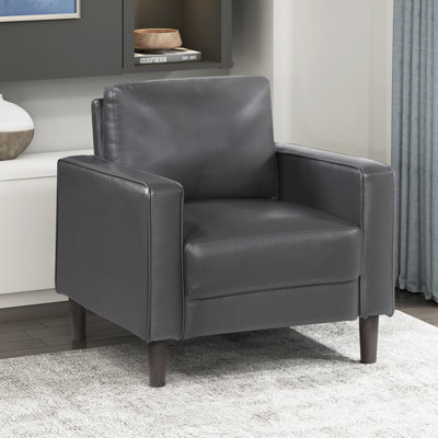 Kartir 33'' Modern & Contemporary Track Arm Armchair - Easy-Care Faux Leather, Supportive Foam & Pocket Coils, Durable Mixed Wood Frame