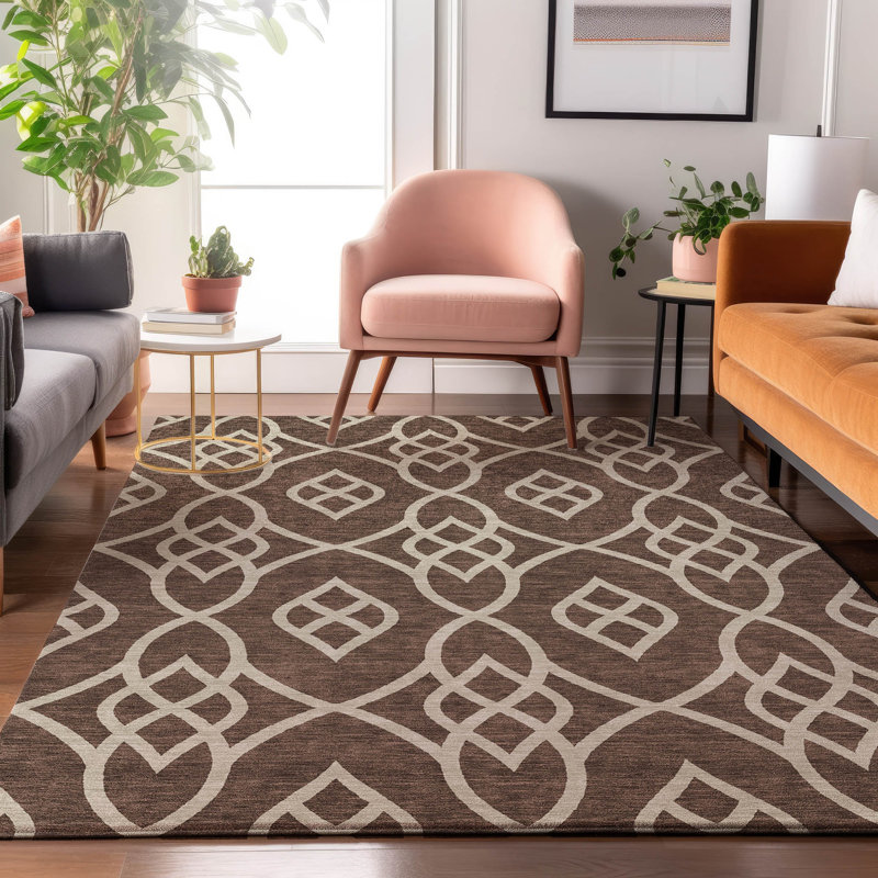 Premium Machine Washable Prisco Chocolate Rug, Rectangle 10' x 14'