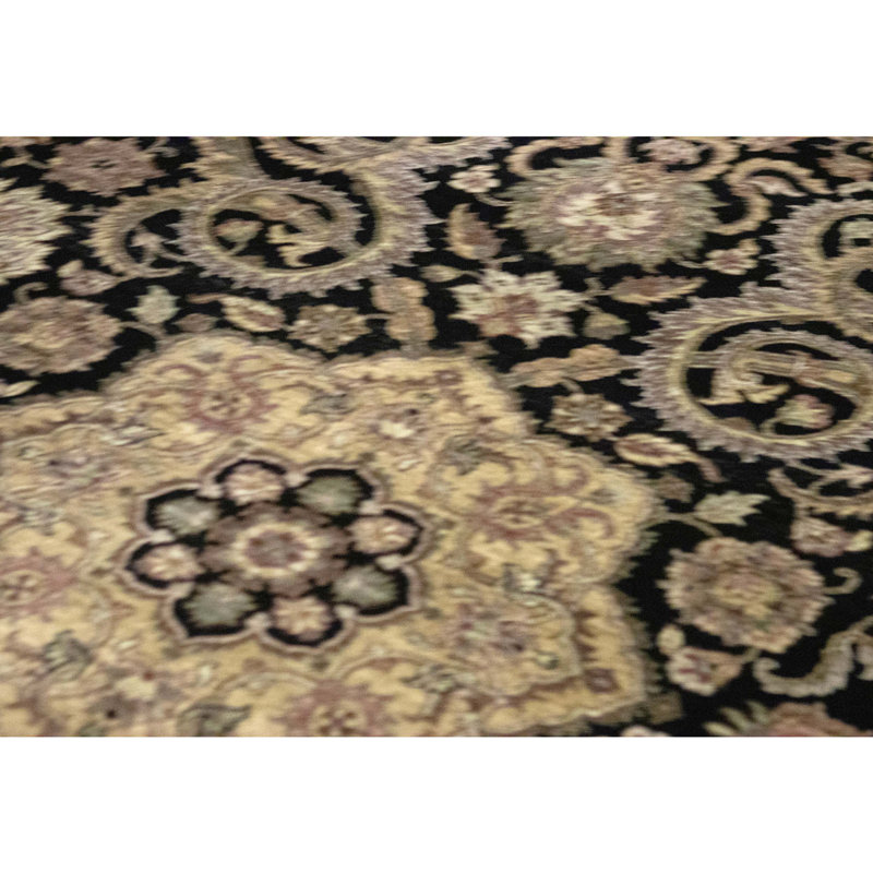 High-Quality Hand-Knotted Black And Gold Area Rug