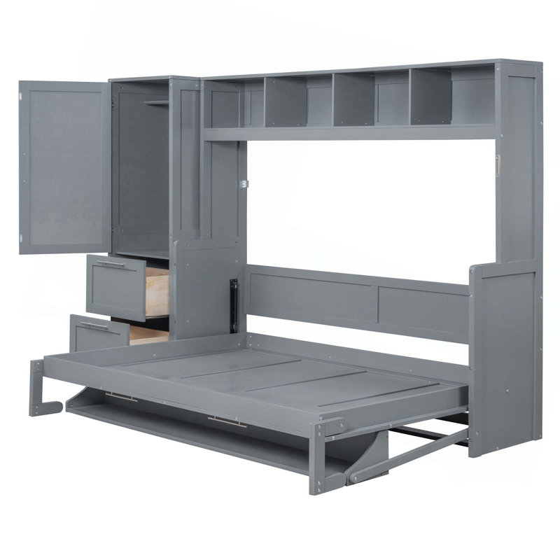 Murphy Bed Wall Bed With Closet And Drawers, Gray