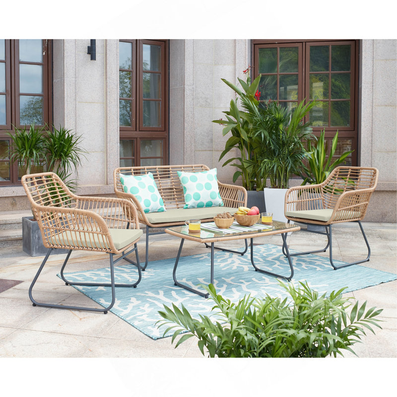 4-Piece Conversation Set In Tan And Cream, Tan