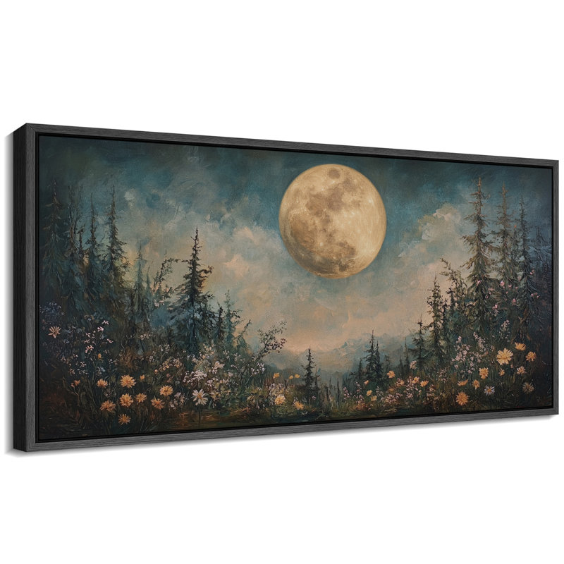 Pleine lune sur forêt, impression sur toile surdimensionnée, décorations murales encadrées, H 30 po x l 60 po