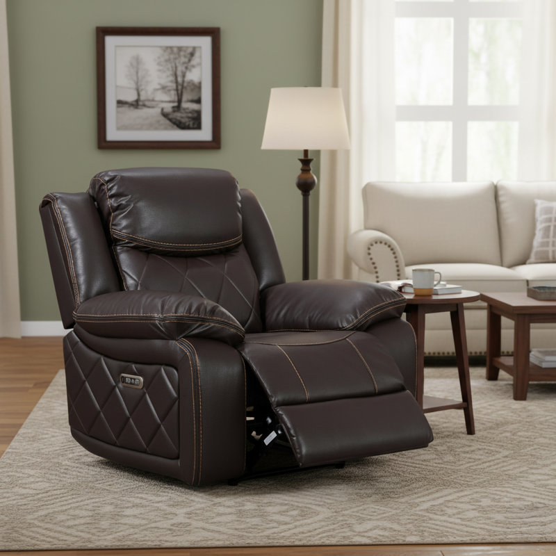 Scavorris Faux Leather Recliner, Brown Faux Leather