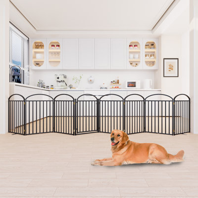 Snuowu 8 Panels Full Matel Freestanding Dog Gates With Door, 192"extra Wide 32"tall Free Standing Dog Pet Gate For Indoor & Outdoor. Foldable Pet Fences For Doorways, House, Stairs, Porch, Deck, Yard