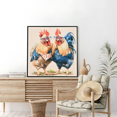 Art mural de coq de ferme, décoration murale de photos de poulets rustiques, peinture sur toile, ferme encadrée, œuvre d'art encadrée pour cuisine, salon, salle à manger, salle de bain, chambre à coucher, 24 po x 24 po