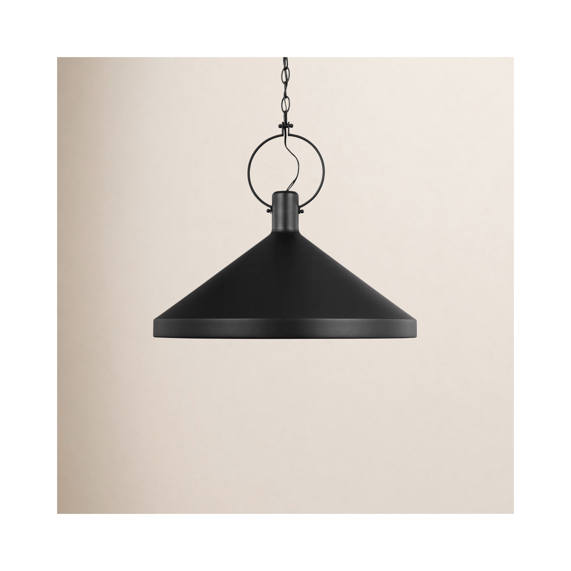 Single Light Metal Dimmable Pendant, Black, 19.75" H x 24" W x 24" D
