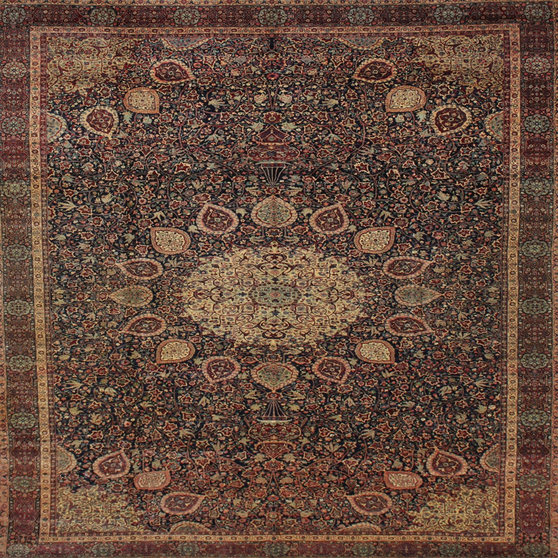 Tapis brun/beige/rouge traditionnel Enprise, Rond 5 pi