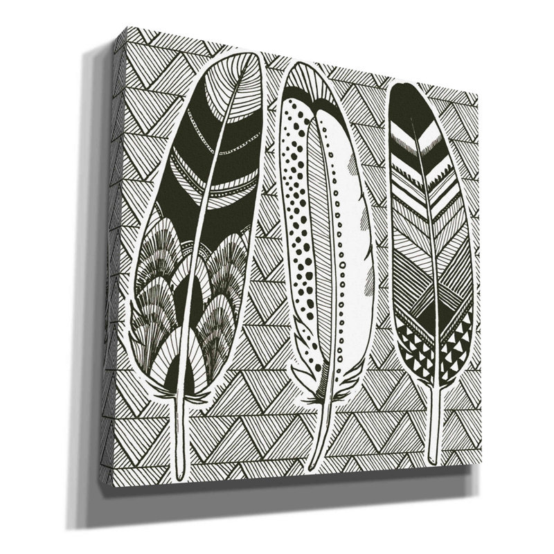 «Geo Feathers I Zentangle» par Sara Zieve Miller, art mural sur toile, H 26 po x l 26 po x P 1,5 po