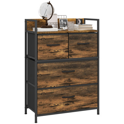 Abhiram Bedroom Chest of Drawers 4 Drawer Dresser w/ Shelf, Rustic Brown