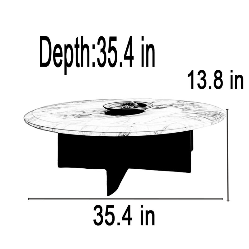 Minimalist Round Marble Coffee Table, 13.8" H x 35.4" L x 35.4" W