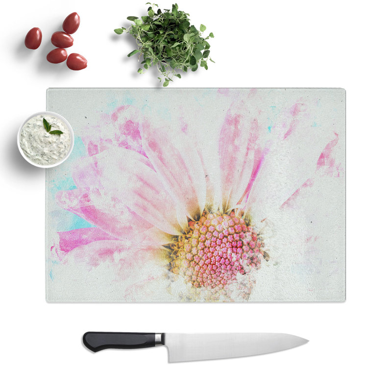 Tempered Glass Pink Daisy Flower Chopping Board, 28.5 cm x 39 cm