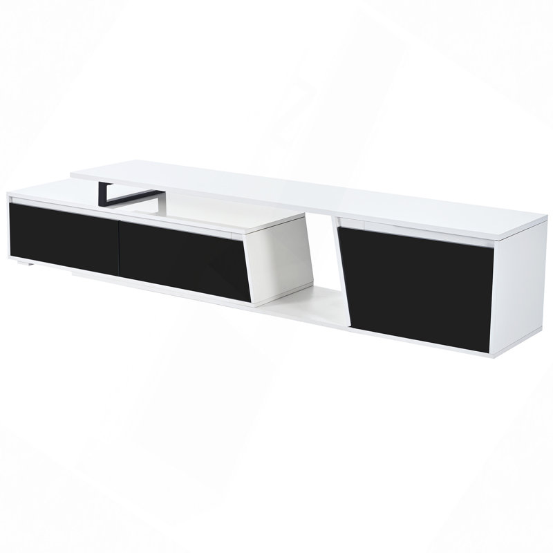 Meuble télé moderne, minimaliste, rectangulaire, extensible, avec 2 tiroirs et 1 armoire pour le salon, jusqu'à 100 po, White