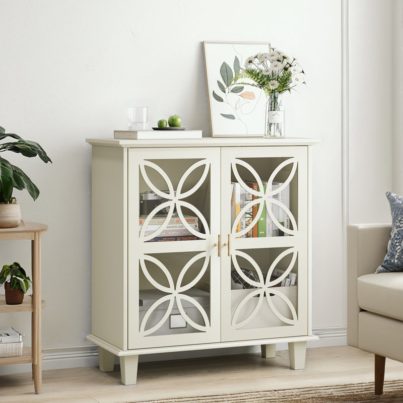Armoire décorative avec 2 portes en verre et tablettes réglables