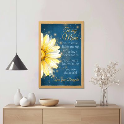 Daisy Flower And Golden Text On Blue Background Canvas Wrapped Wall Art Oil Painting Print For Mother S Day Or Home Decor