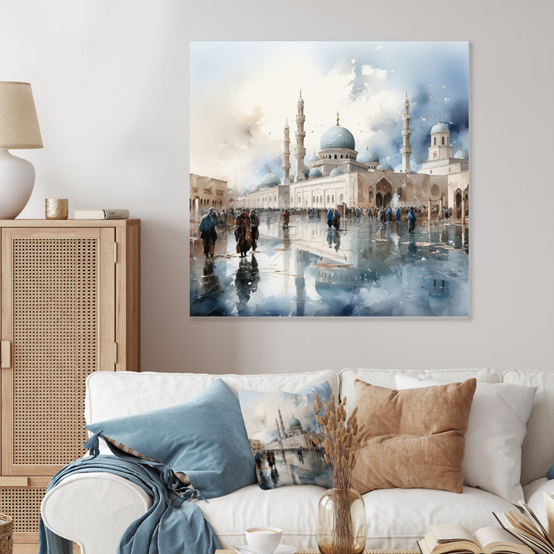 «Mosquée blanche et bleue», art mural, H 16 po x l 16 po