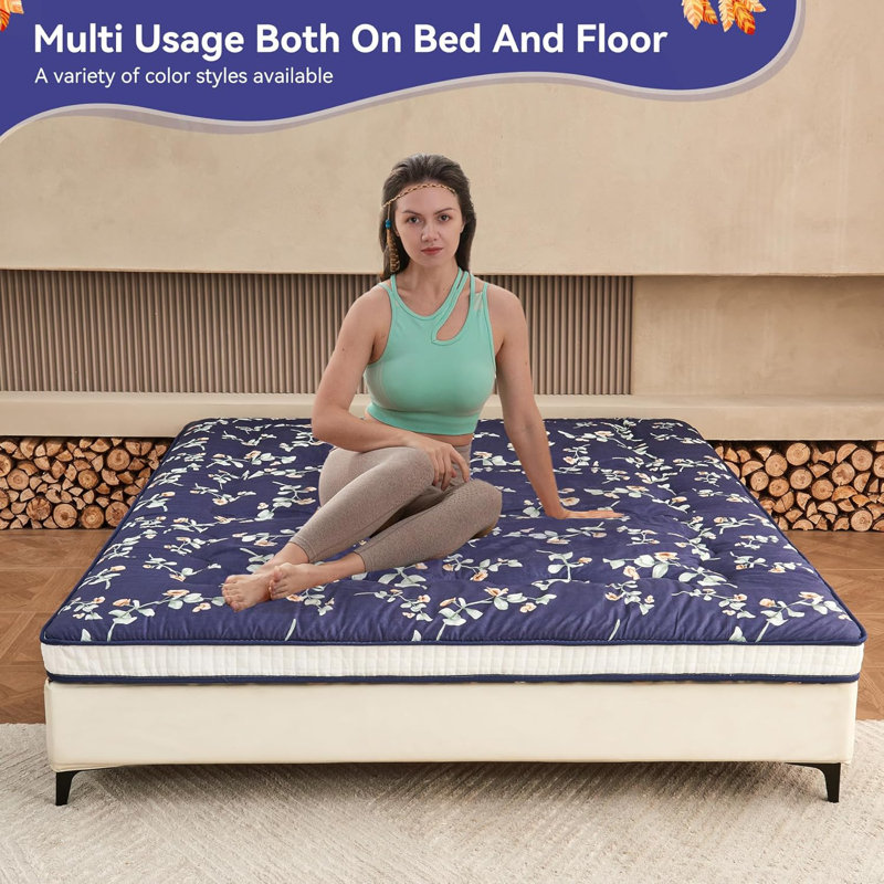 Japanese Floor Futon Mattress Extra Thick Folding Roll Up Bed Topper Mat For Guest,Lounger And Tavel, Full / Double