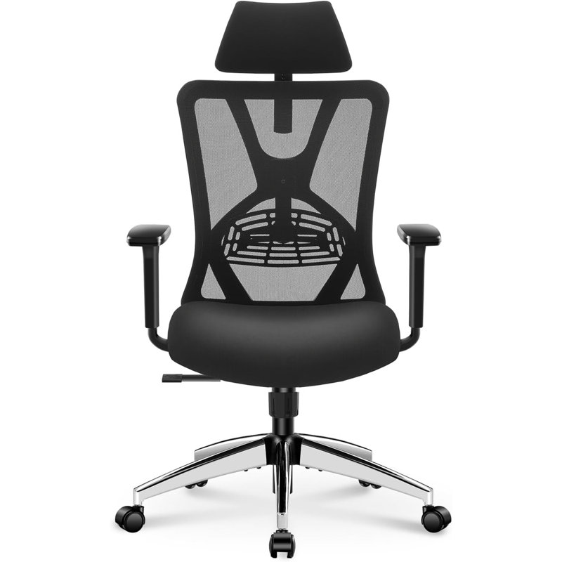 Ergonomic High Back Office Chair - Desk Chair With Adjustable Lumbar Support, Headrest & 3D Armrest, 130°Rocking Mesh Computer Chair