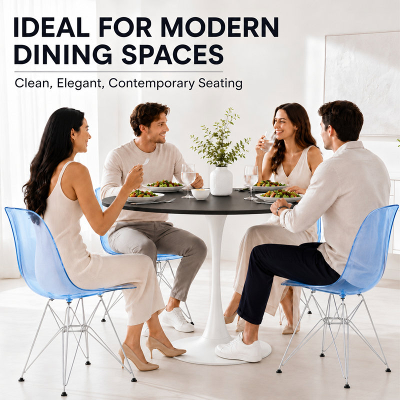 Northfleet Acrylic Dining Chair – Modern Eiffel Base Ghost Chair Accent Seating in Single, Set of 2, or Set of 4 – Gold or Chrome Legs for Banquet, Wedding, Office & Living Room Use