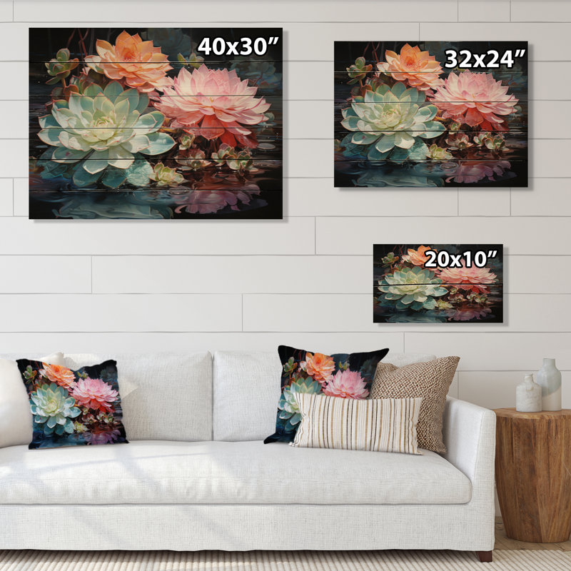 Kaluda Succulents Succulent Reflections on Wood Print, H 30 po x l 40 po x P 0,78 po