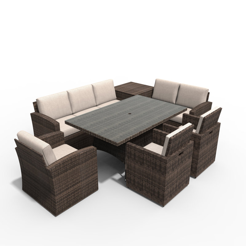 Wicker 8 - Person Patio Conversation Set with Cushions