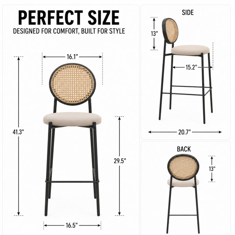 Tabouret de bar moderne en tissu Euston, Beige, 2