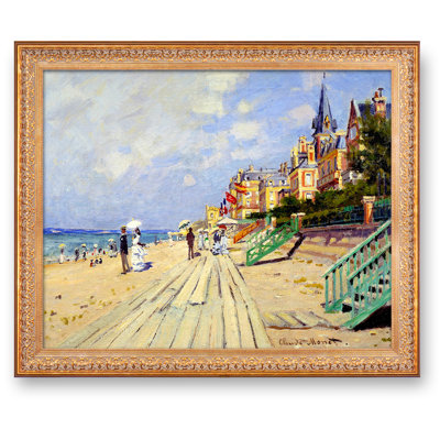 «The Beach at Trouville» par Claude Monet, reproduction d'art encadrée World Classic pour HomeDecor, cadre doré à motif rétro