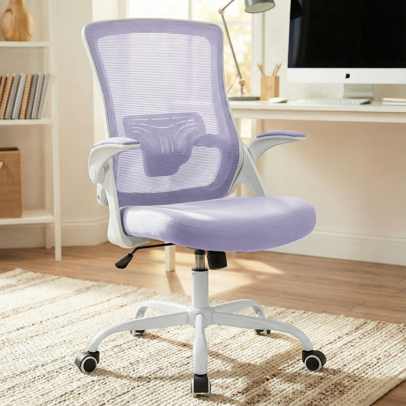 Chaise de bureau ergonomique Neeya, Violet, Base en acier, Sans repose-tête