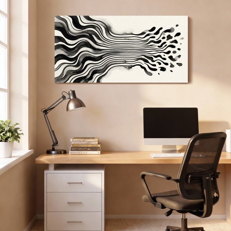 Motif de vagues abstraites en noir et blanc, impression sur toile tendue sur toile, ensemble de 1, H 12 po x l 36 po