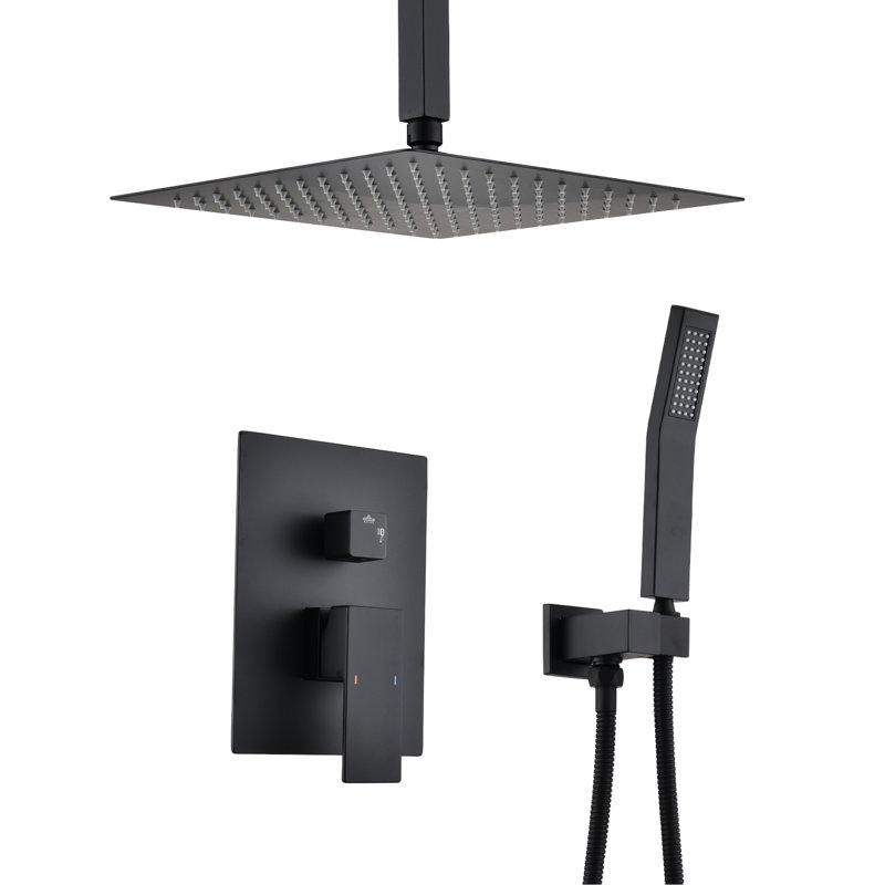 Matte Black Ceiling Mounted Shower - Handheld & 16" Head Long-lasting Performance, High In With Modern Flair
