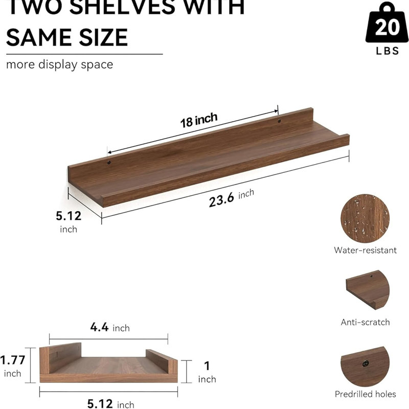 Floating Shelves Wall Mounted Set Of 2, Modern Wall Shelf With Lip For Bedroom, Living Room, Bathroom, Kitchen, Nursery - Secure Display For Books, Pictures, Decor And More