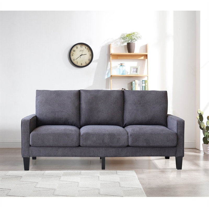 Canapé à accoudoirs carrés 75 po, 100% polyester gris foncé