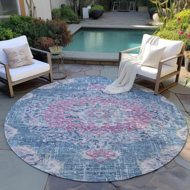 Tapis intérieur / extérieur bleu Ornella , 8 pi x 8 pi