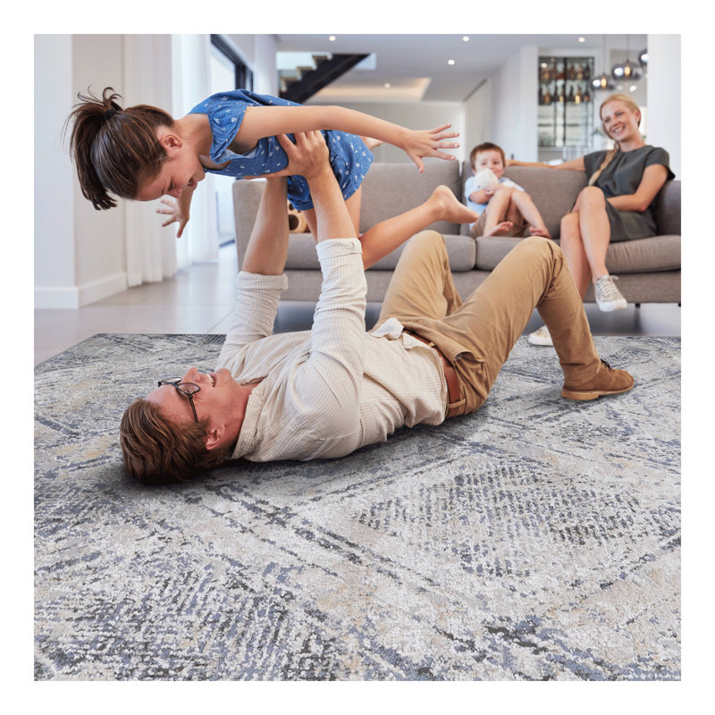 Collection 5X7 Blue/Grey /Geometric Non-Shedding Living Room Bedroom Dining Home Office Stylish and Stain Resistant Area Rug