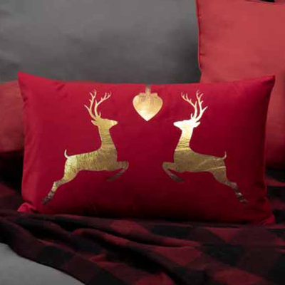 Christmas Decorative Velvet Throw Pillow Cover 12x20 inches Reindeer Design