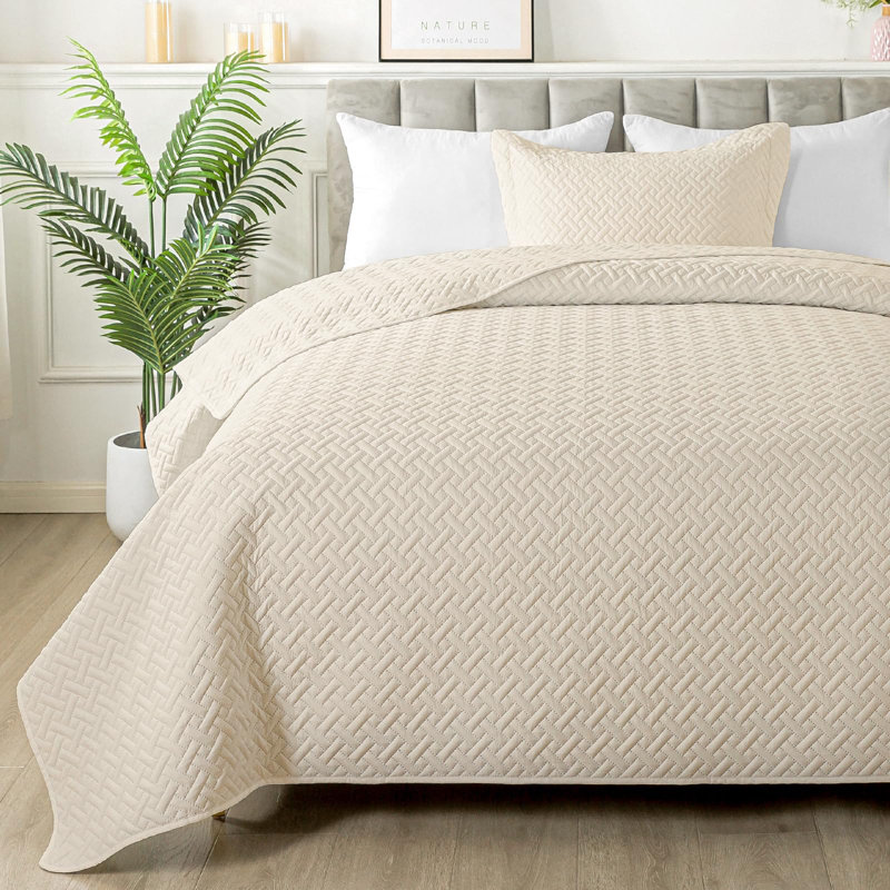 Ensemble de courtepointe à formes tressées, Beige, Courtepointe grande et 2 très grandes taies déco
